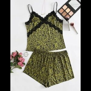 Leopard lace panel‎ cami pajama set 1XL